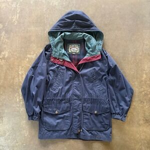 Vintage Pacific Trail Hooded Parka Jacket Mens Medium Navy Blue Flannel 90s